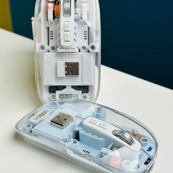 GearUP WM30 Transparent Crystal 2.4G + Bluetooth Magnetic Wireless Mouse- Blue Color